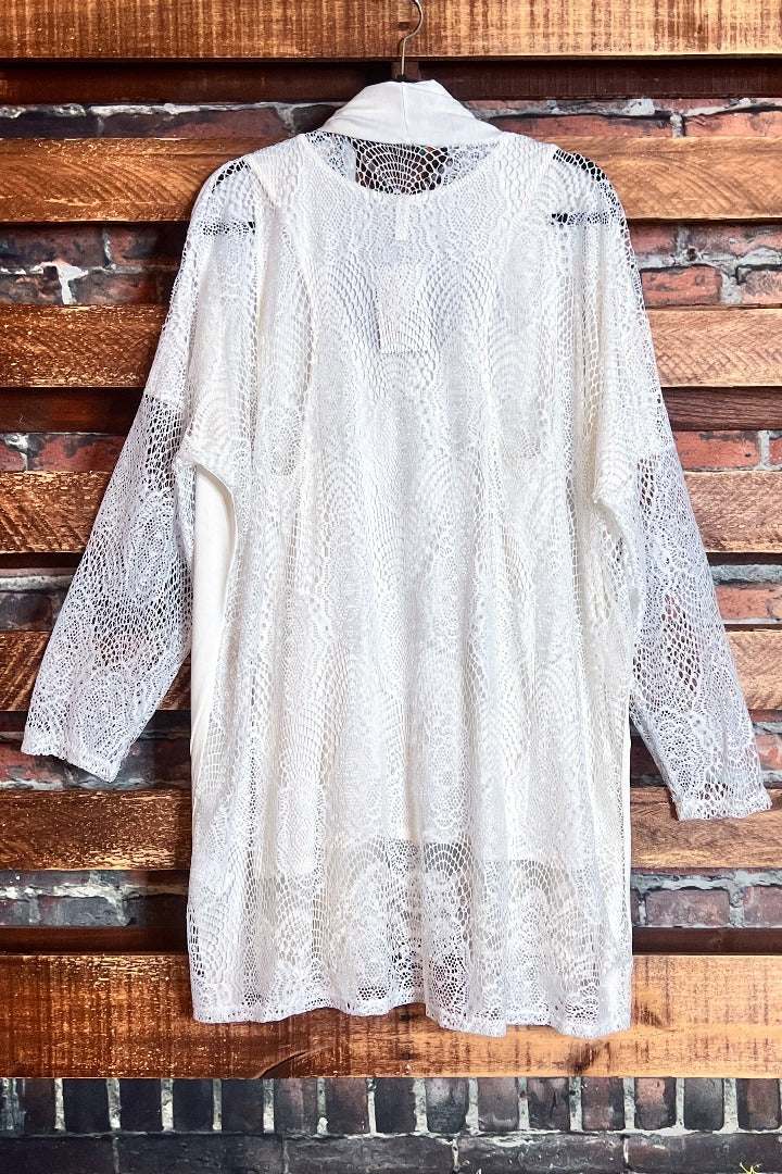 PLUS SIZE LACE CARDIGAN IN OFF WHITE--------SALE