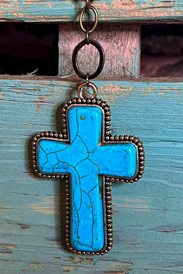 Country Western Rustic Cross Necklace in Turquoise