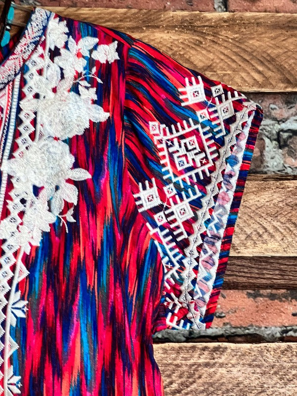 JUST A MEMORY EMBROIDERED TOP IN MULTI-COLOR