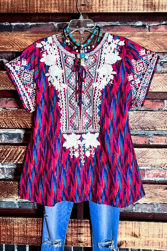 JUST A MEMORY EMBROIDERED TOP IN MULTI-COLOR