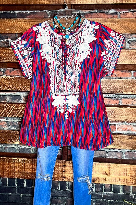 JUST A MEMORY EMBROIDERED TOP IN MULTI-COLOR