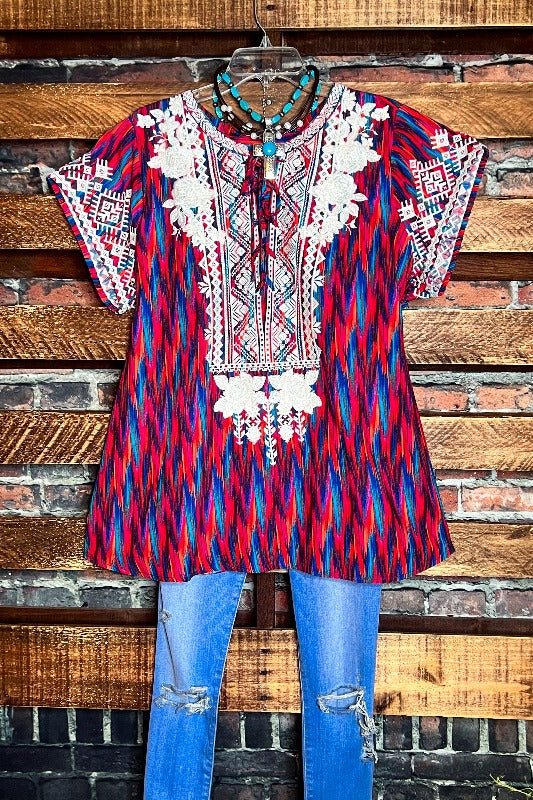 JUST A MEMORY EMBROIDERED TOP IN MULTI-COLOR