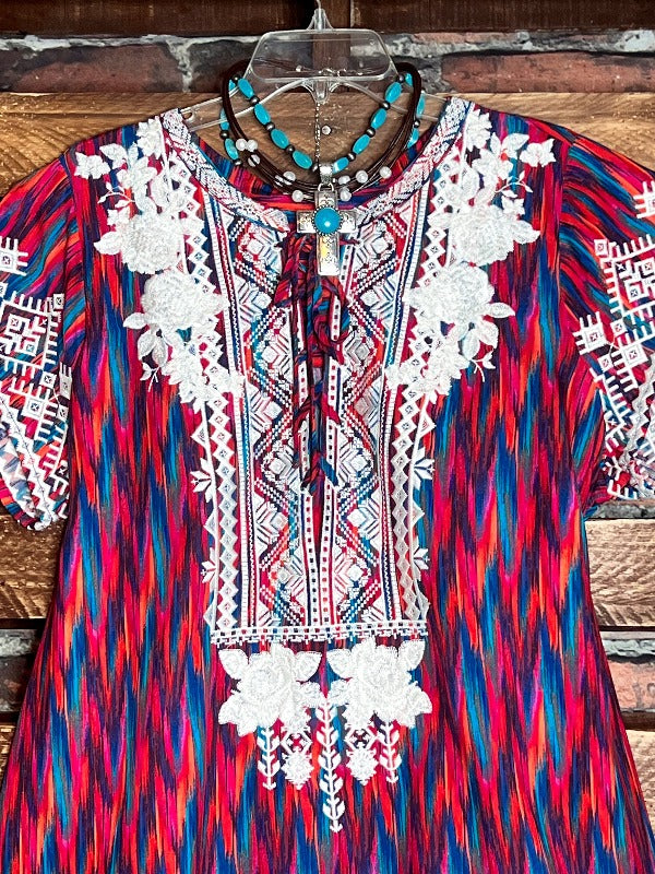 JUST A MEMORY EMBROIDERED TOP IN MULTI-COLOR