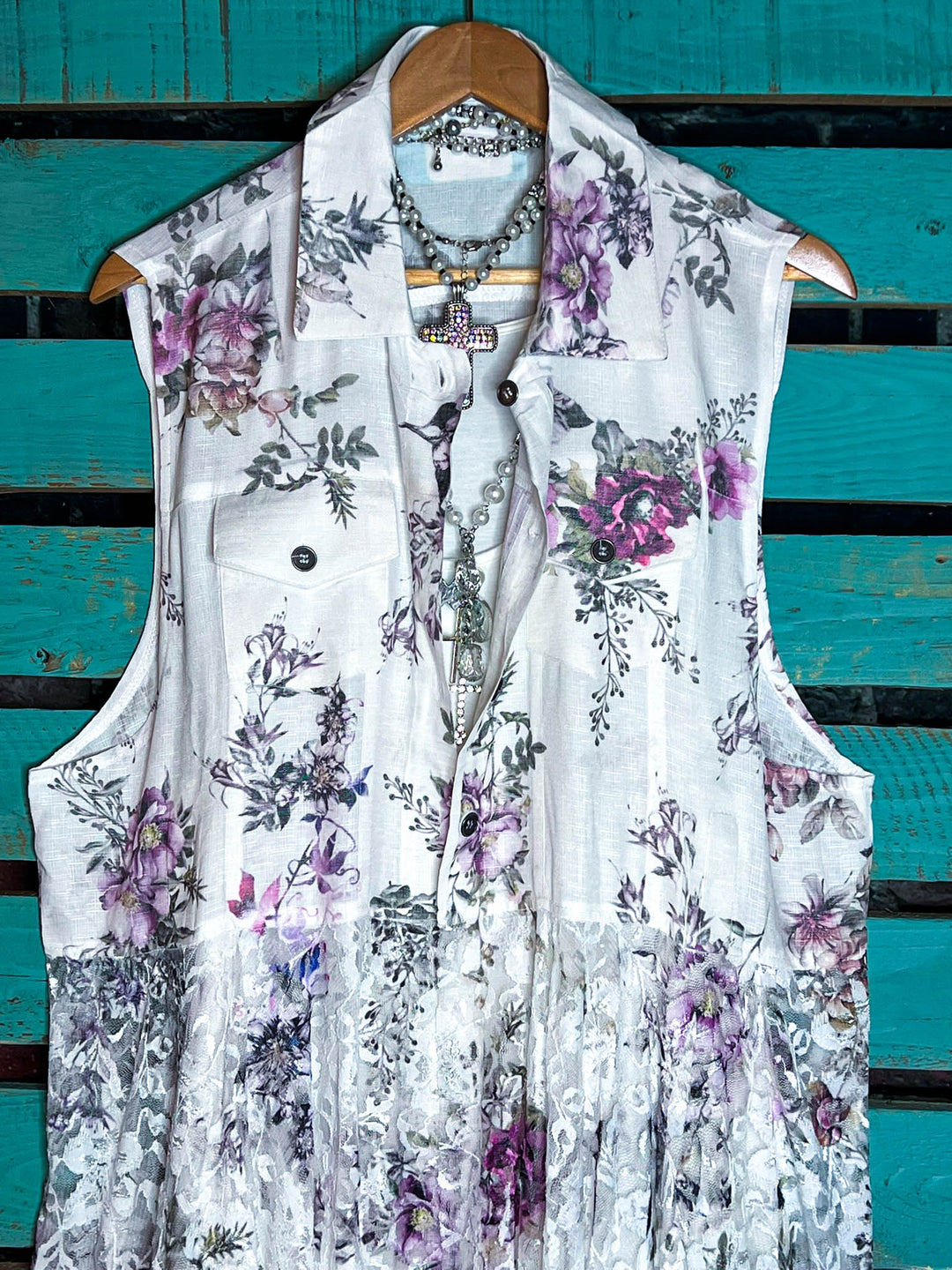 A Touch Of Love Fab. Lace Long Vest In Ivory & Multi-Color