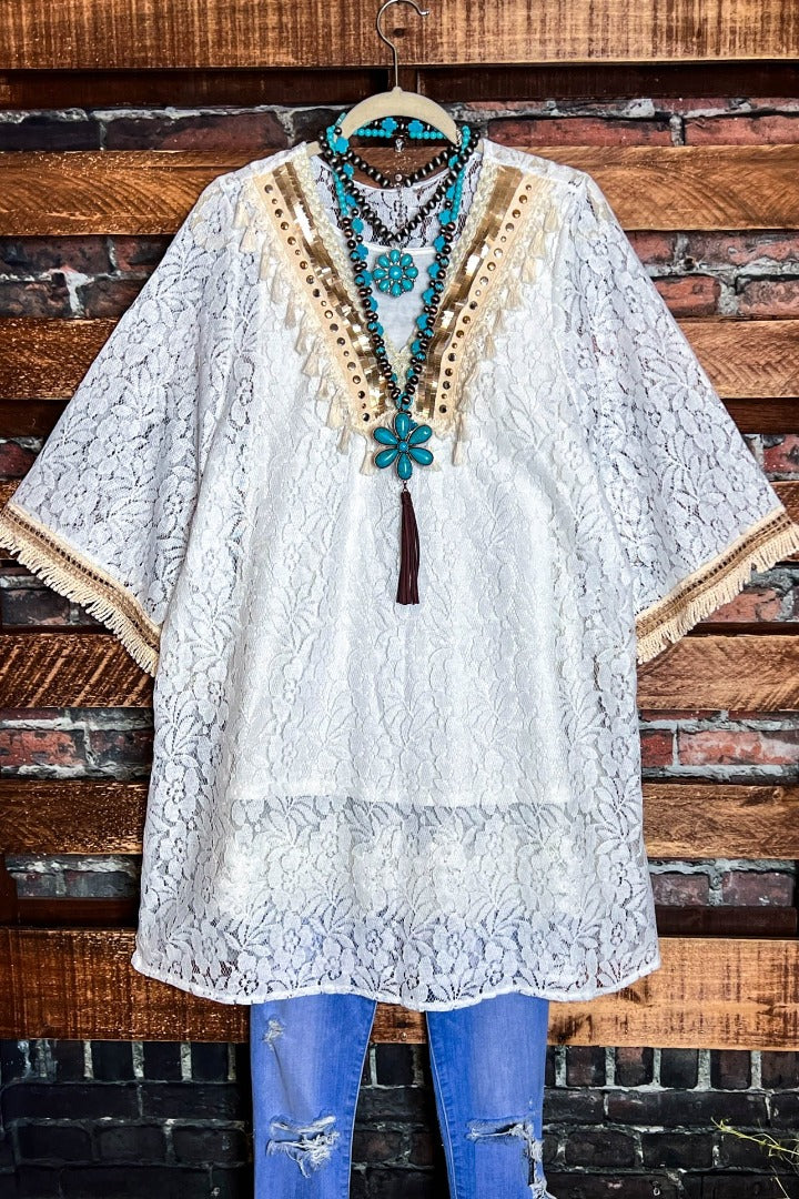 6-20 SIZE - LACE WHITE DRESS COVER UP TUNIC ---------SALE