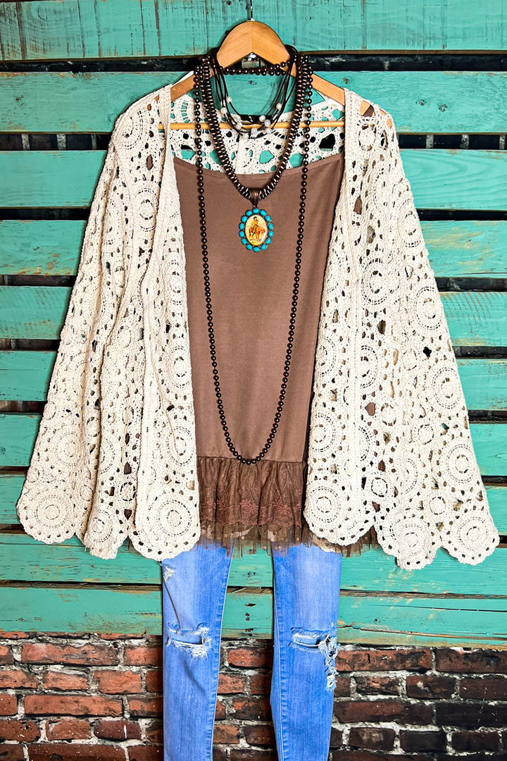 BOHO CROCHET VINTAGE INSPIRED CARDIGAN - 100% COTTON - NATURAL