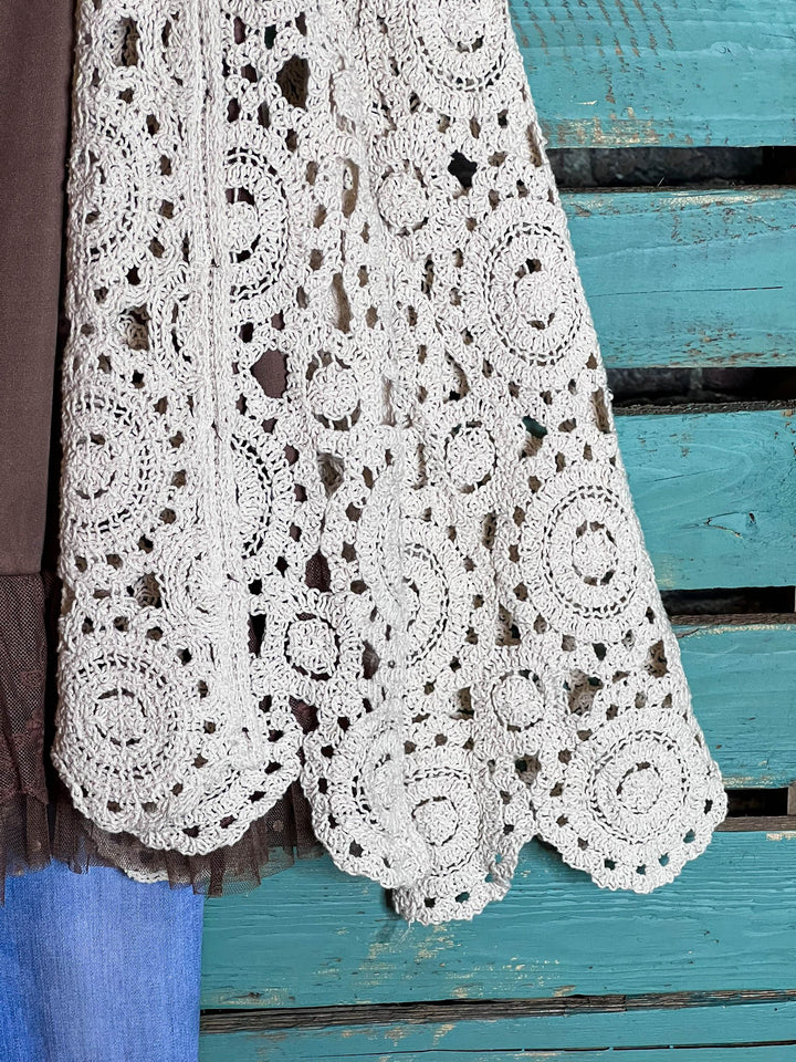 BOHO CROCHET VINTAGE INSPIRED CARDIGAN - 100% COTTON - NATURAL