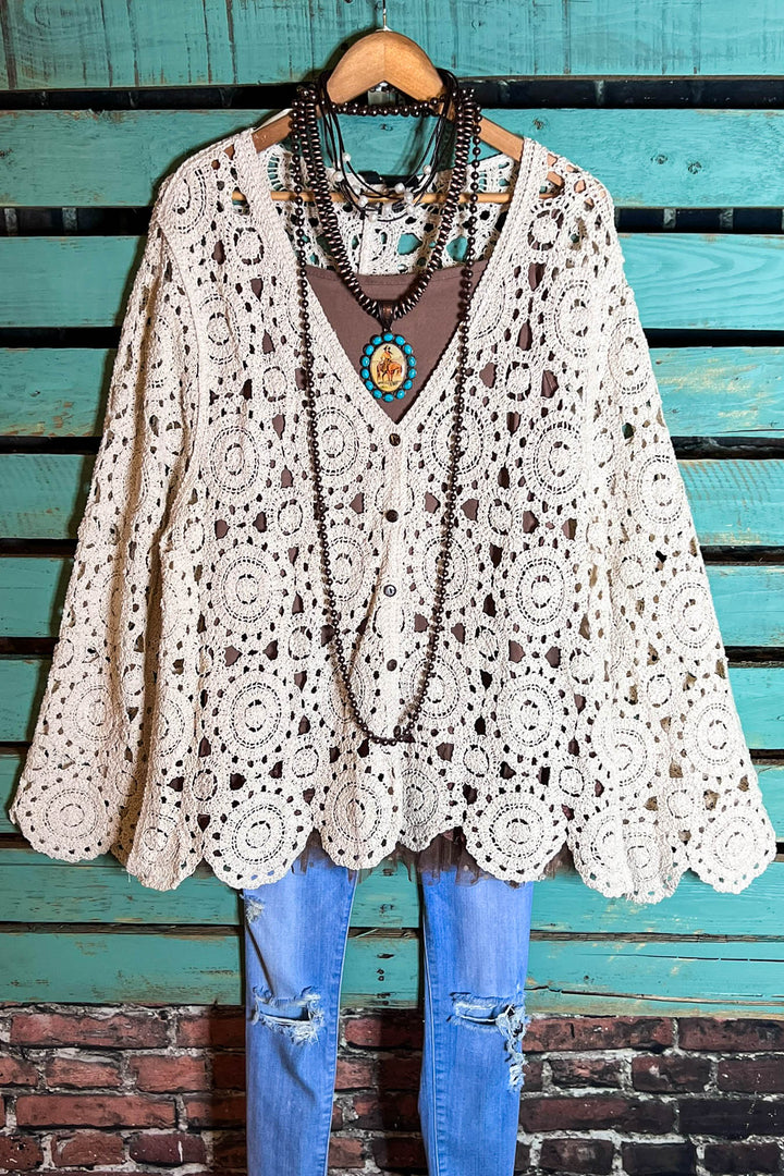 BOHO CROCHET VINTAGE INSPIRED CARDIGAN - 100% COTTON - NATURAL