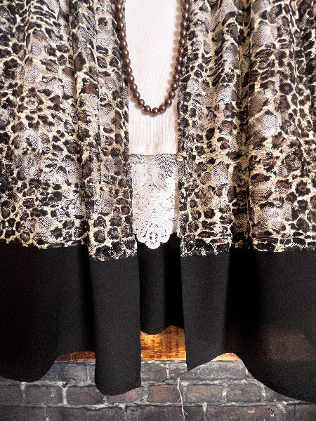 MOODY CHARM LEOPARD BROWN & BLACK LACE CARDIGAN JACKET