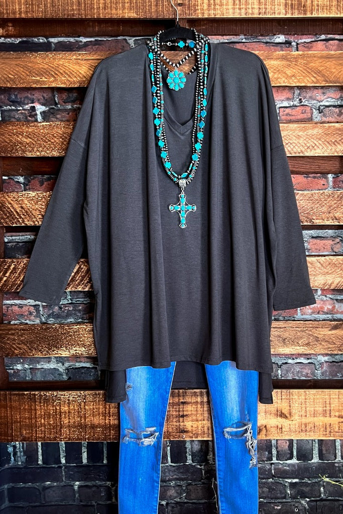 FOREVER PERFECTLY SIMPLE & OVERSIZED T-TUNIC IN ASH GRAY----- SALE