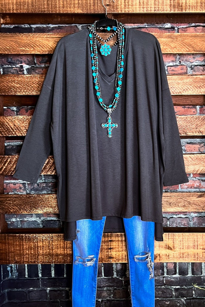 FOREVER PERFECTLY SIMPLE & OVERSIZED T-TUNIC IN ASH GRAY