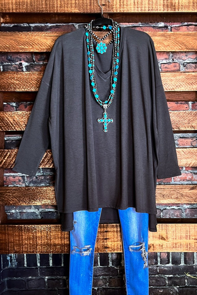 FOREVER PERFECTLY SIMPLE & OVERSIZED T-TUNIC IN ASH GRAY----- SALE