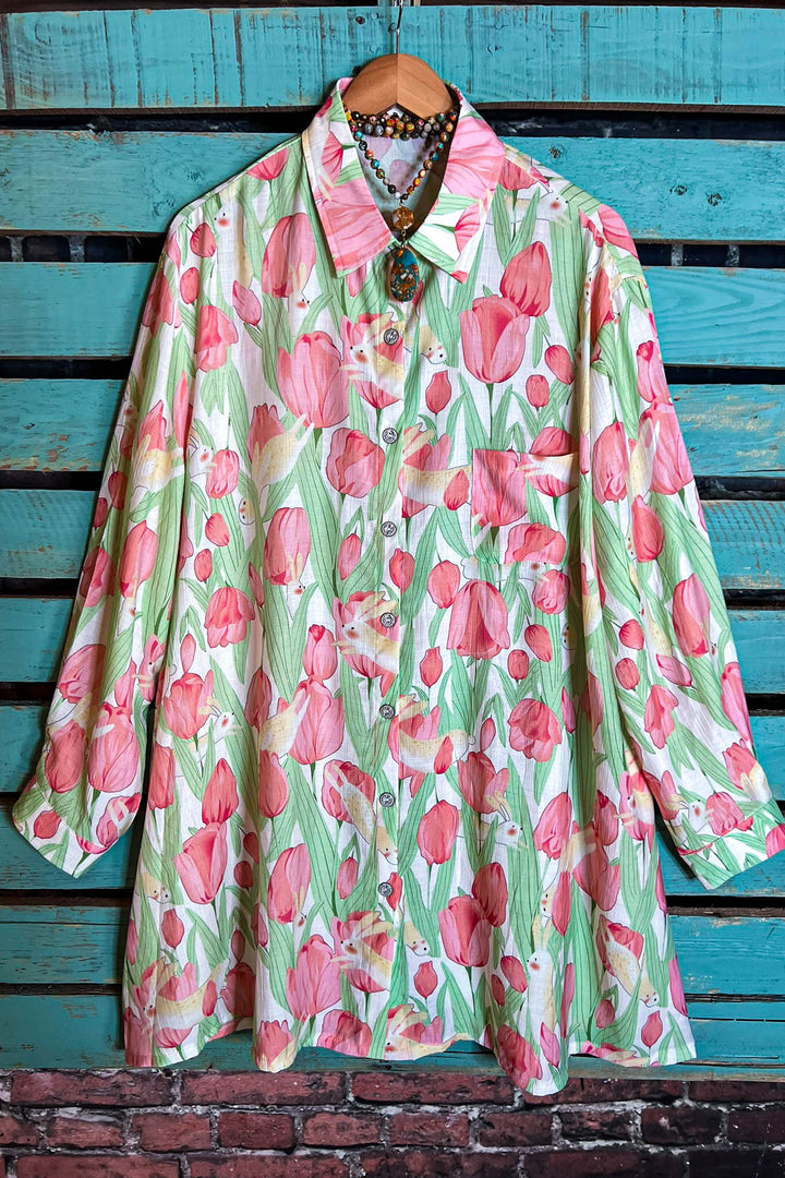 Vibrant Blooming Tulips Fab Shirt In Multi-Color