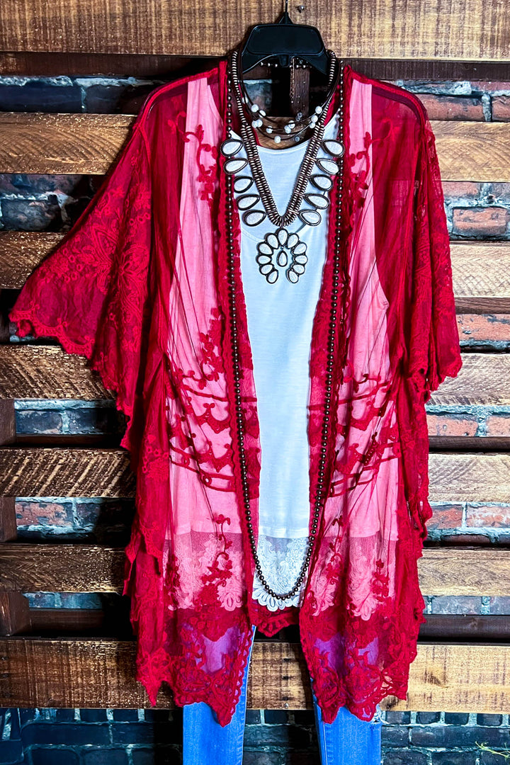 VINTAGE ANGEL FAB LACE KIMONO DUSTER IN RED