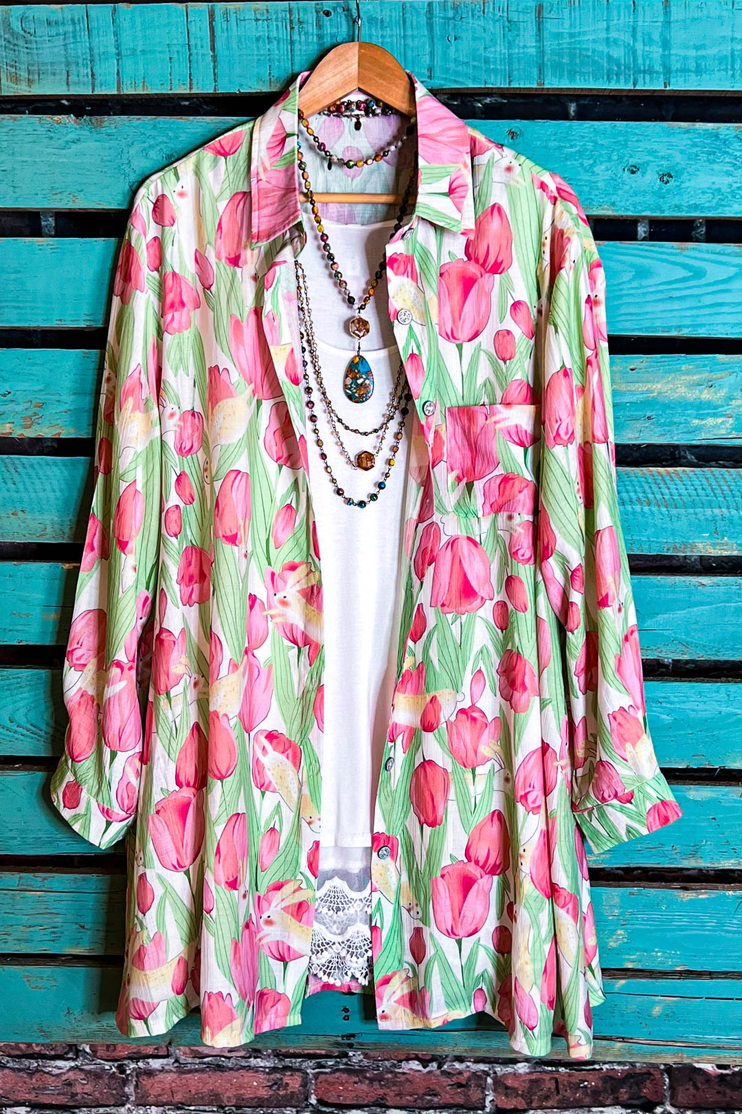 Vibrant Blooming Tulips Fab Shirt In Multi-Color