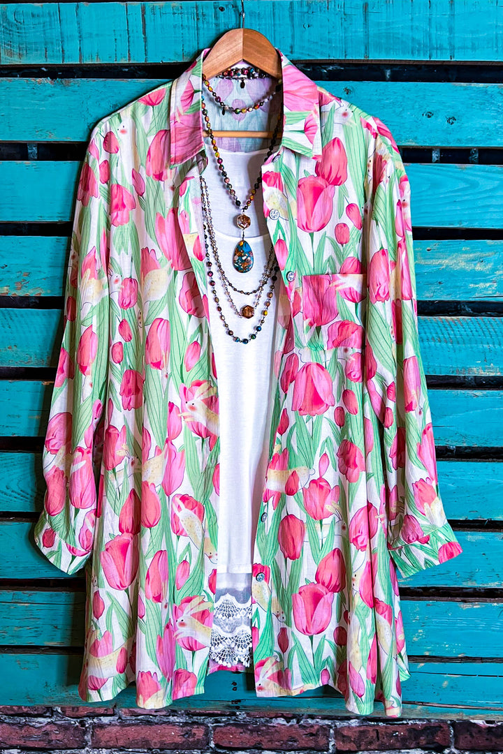 Vibrant Blooming Tulips Fab Shirt In Multi-Color