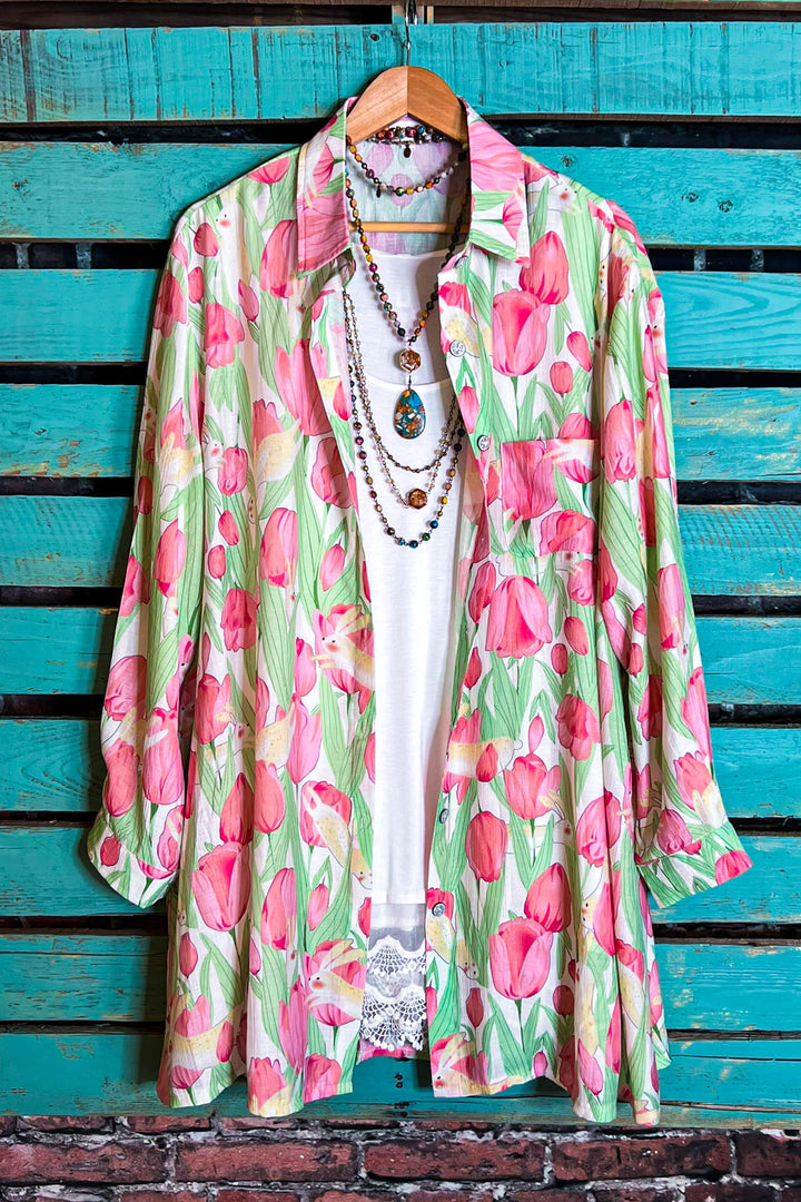 Vibrant Blooming Tulips Fab Shirt In Multi-Color