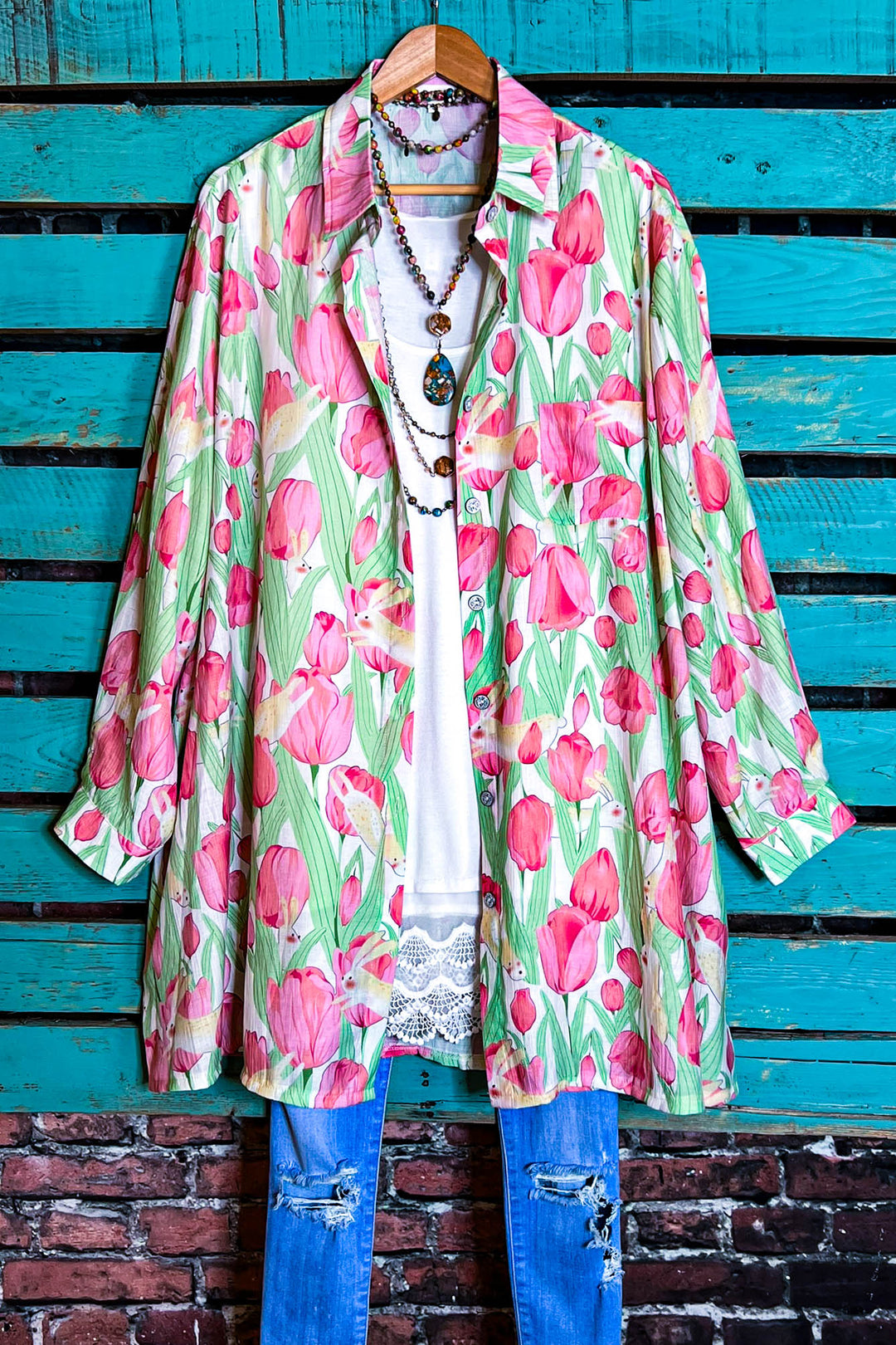 Vibrant Blooming Tulips Fab Shirt In Multi-Color