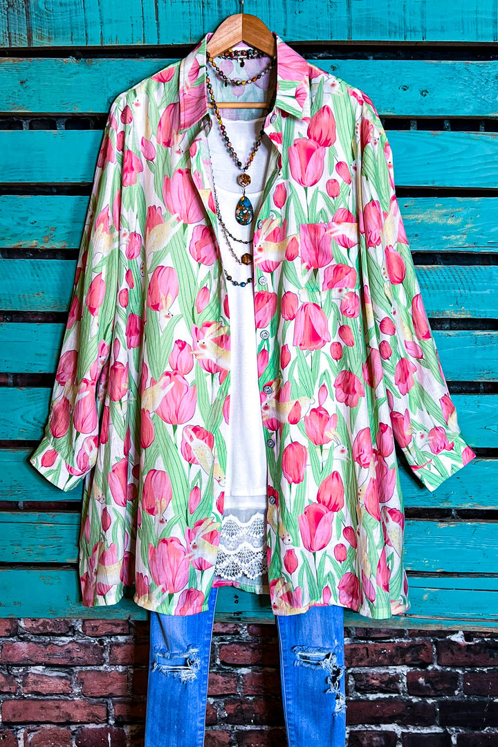 Vibrant Blooming Tulips Fab Shirt In Multi-Color