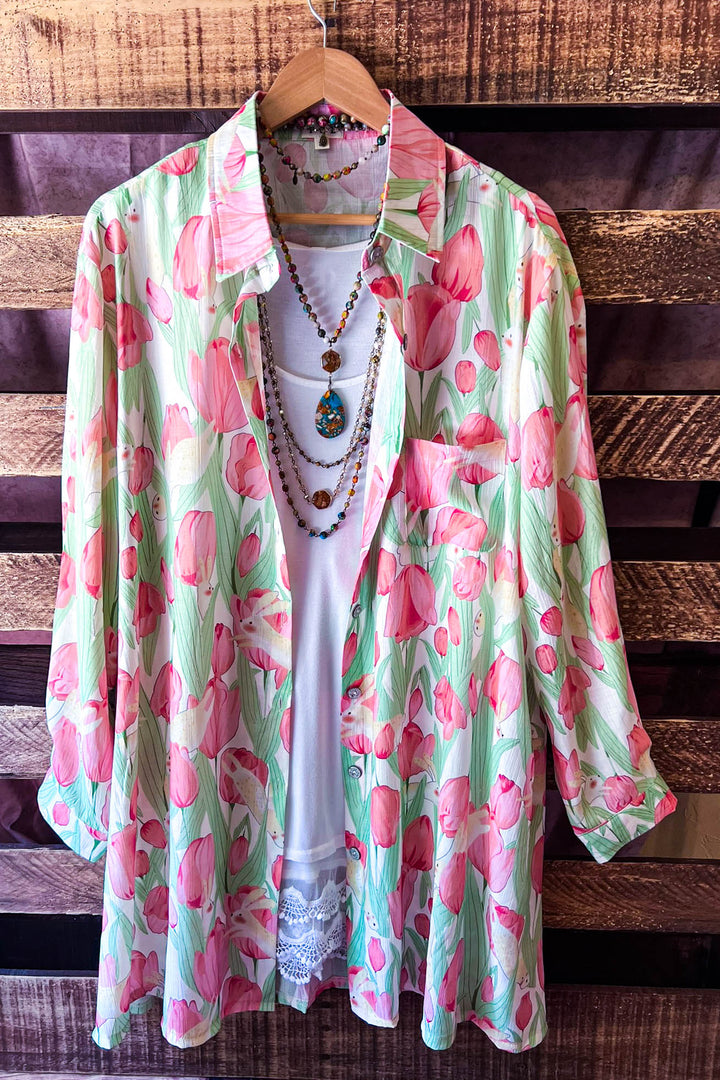 Vibrant Blooming Tulips Fab Shirt In Multi-Color