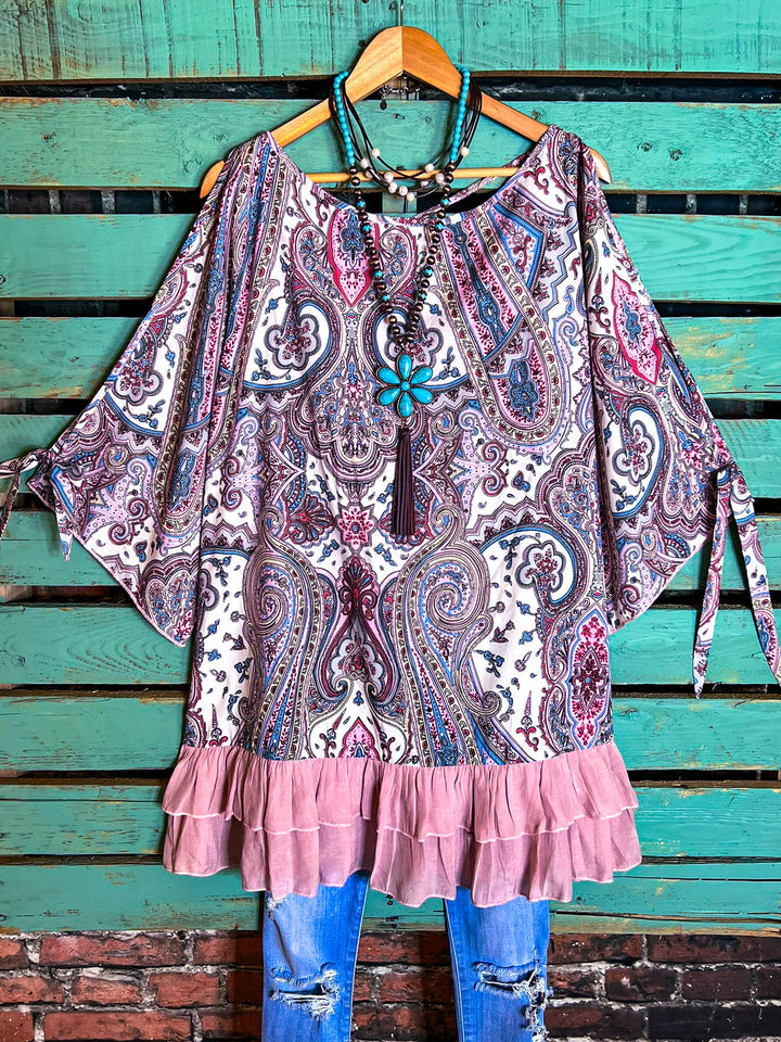 Sweet Charm Off Shoulder Paisley Top in Multi-Color