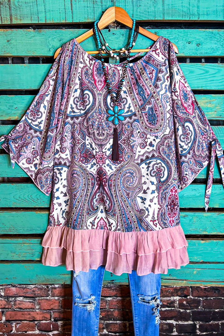 Sweet Charm Off Shoulder Paisley Top in Multi-Color