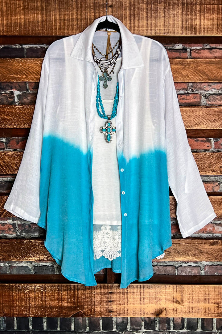 6-16 SIZE - LIGHTWEIGHT SHIRT TUNIC TIE DYE BLUE & IVORY----SALE