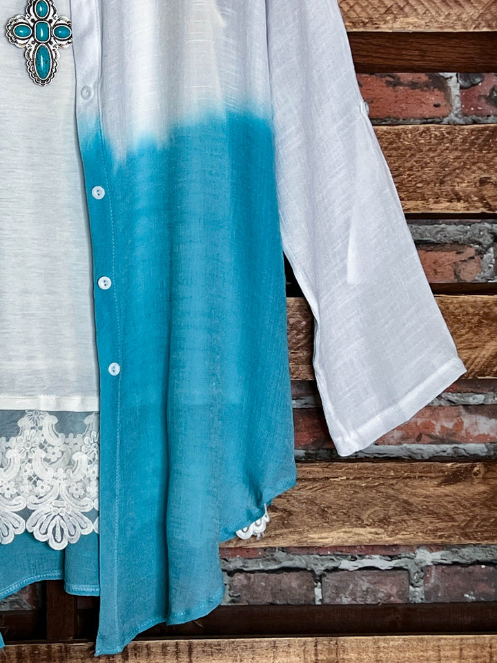 6-16 SIZE - LIGHTWEIGHT SHIRT TUNIC TIE DYE BLUE & IVORY----SALE