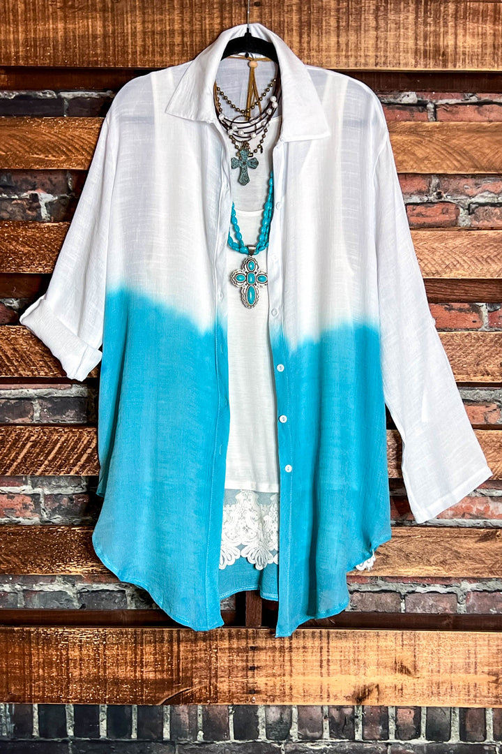 6-16 SIZE - LIGHTWEIGHT SHIRT TUNIC TIE DYE BLUE & IVORY----SALE