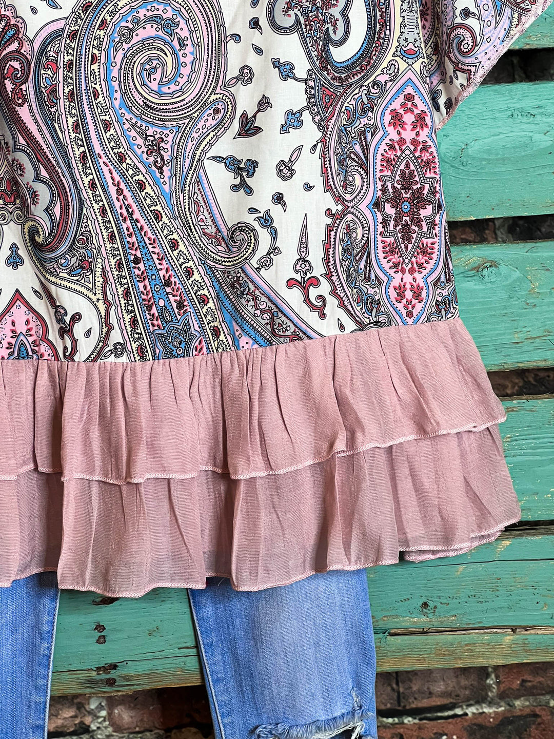 Sweet Charm Off Shoulder Paisley Top in Multi-Color