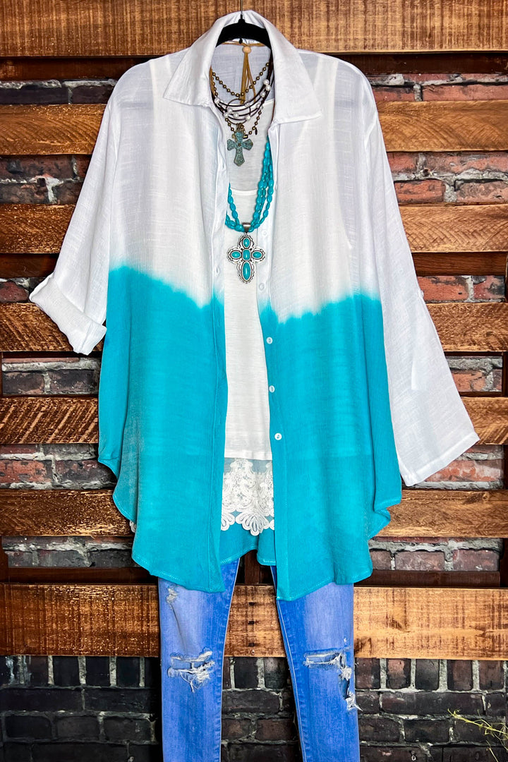 6-16 SIZE - LIGHTWEIGHT SHIRT TUNIC TIE DYE BLUE & IVORY----SALE