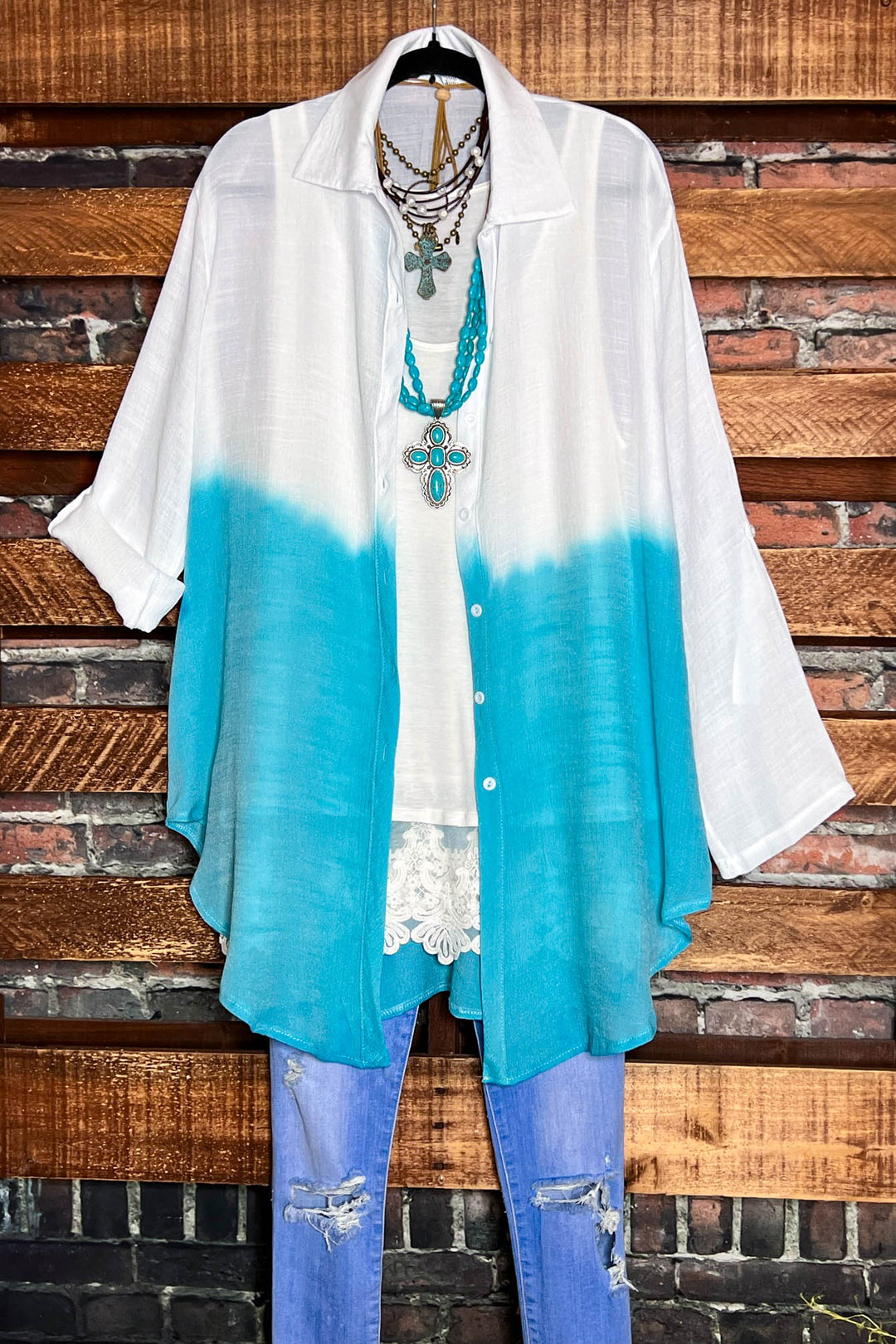 6-16 SIZE - LIGHTWEIGHT SHIRT TUNIC TIE DYE BLUE & IVORY----SALE