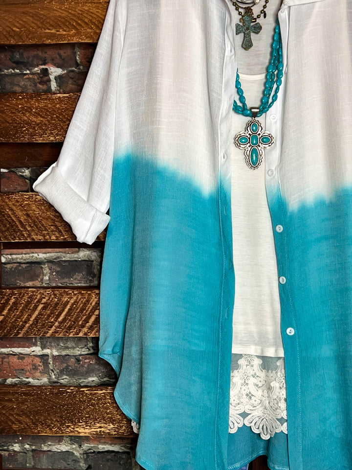 6-16 SIZE - LIGHTWEIGHT SHIRT TUNIC TIE DYE BLUE & IVORY----SALE