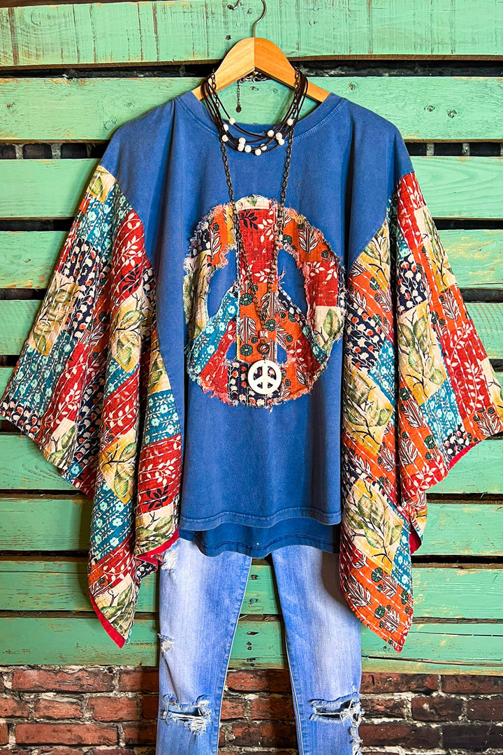 Breaking Free 100% Cotton Blue & Multi-Color Poncho Tunic