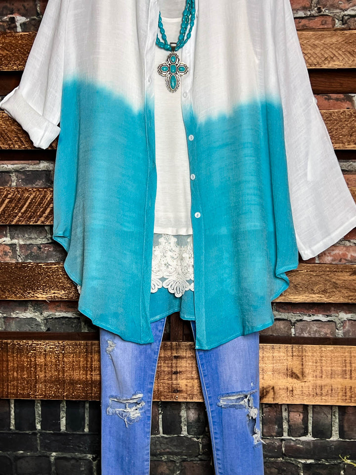 6-16 SIZE - LIGHTWEIGHT SHIRT TUNIC TIE DYE BLUE & IVORY----SALE