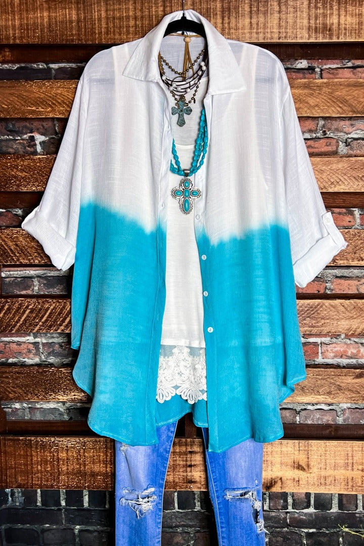 6-16 SIZE - LIGHTWEIGHT SHIRT TUNIC TIE DYE BLUE & IVORY----SALE