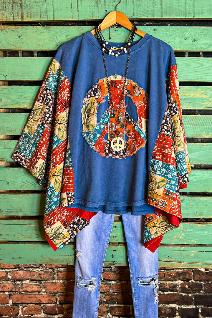 Breaking Free 100% Cotton Blue & Multi-Color Poncho Tunic