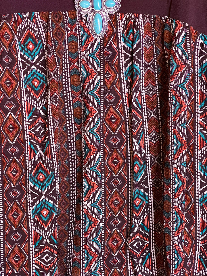 Gotta Get Going Tribal Print Top in Brown Chocolate & Multi-Color