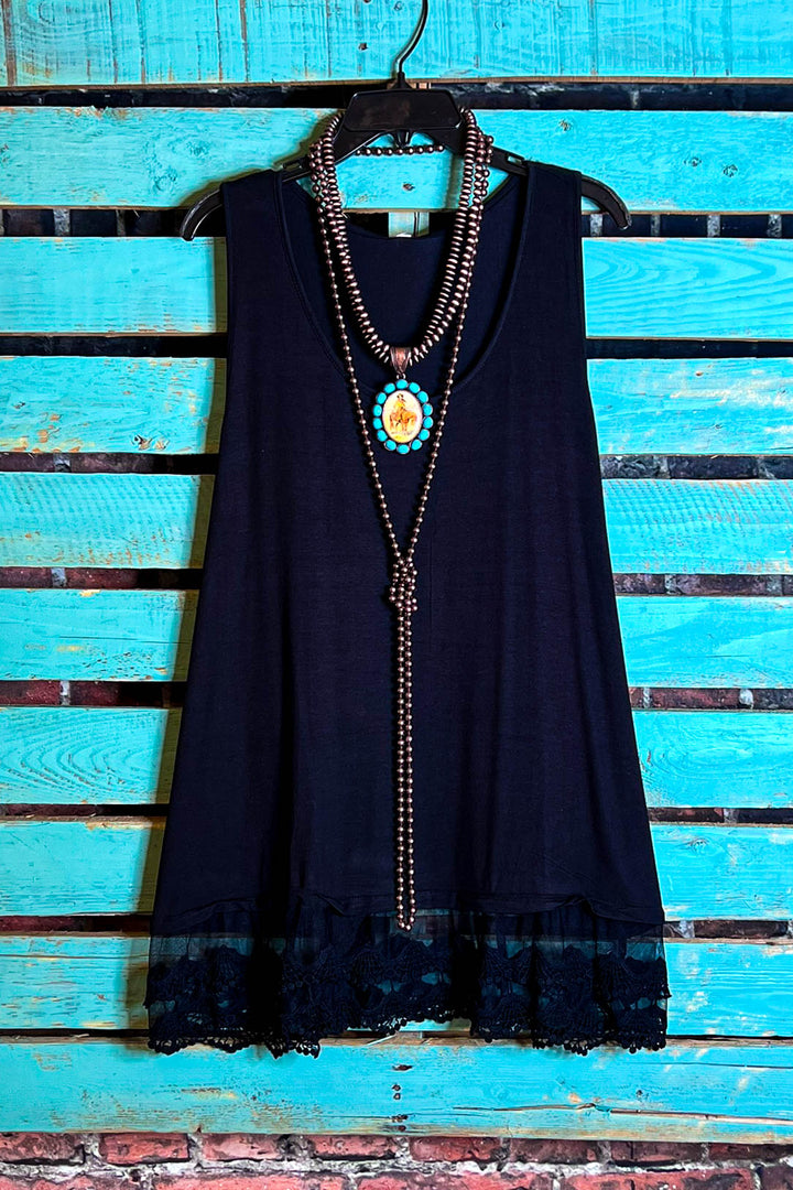 SWEETER THAN HONEY LACE SLIP DRESS EXTENDER TOP CAMI IN BLACK