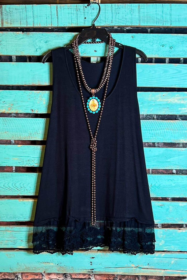 SWEETER THAN HONEY LACE SLIP DRESS EXTENDER TOP CAMI IN BLACK