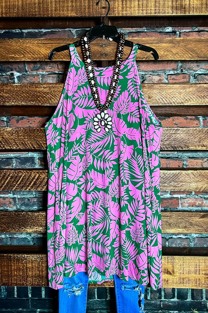 SUNSET PALMS DRESS PINK ----------SALE