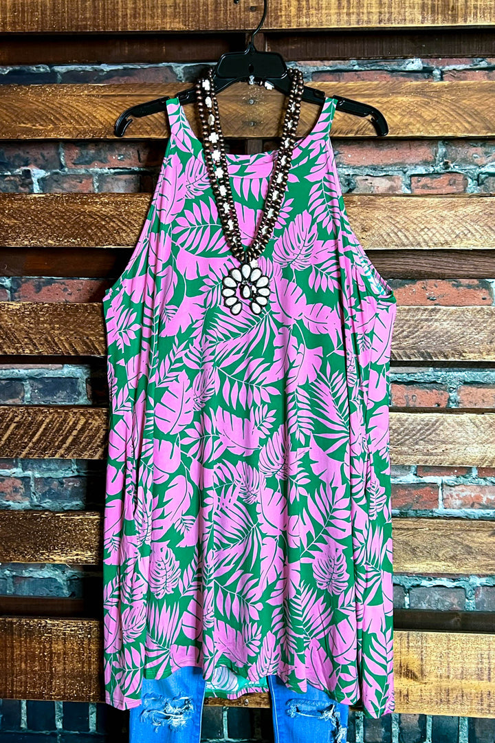 SUNSET PALMS DRESS PINK ----------SALE