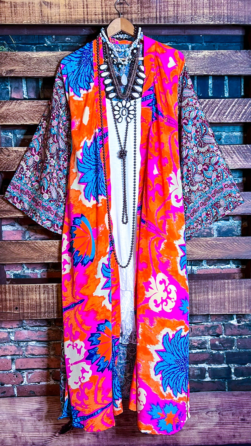 BOHO TROPICAL TREASURES LIGHTWEIGHT KIMONO DUSTER MULTI-COLOR