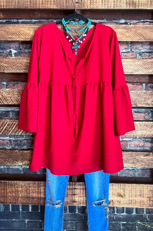 GRACEFUL MOVEMENT TUNIC BABYDOLL IN RUBY
