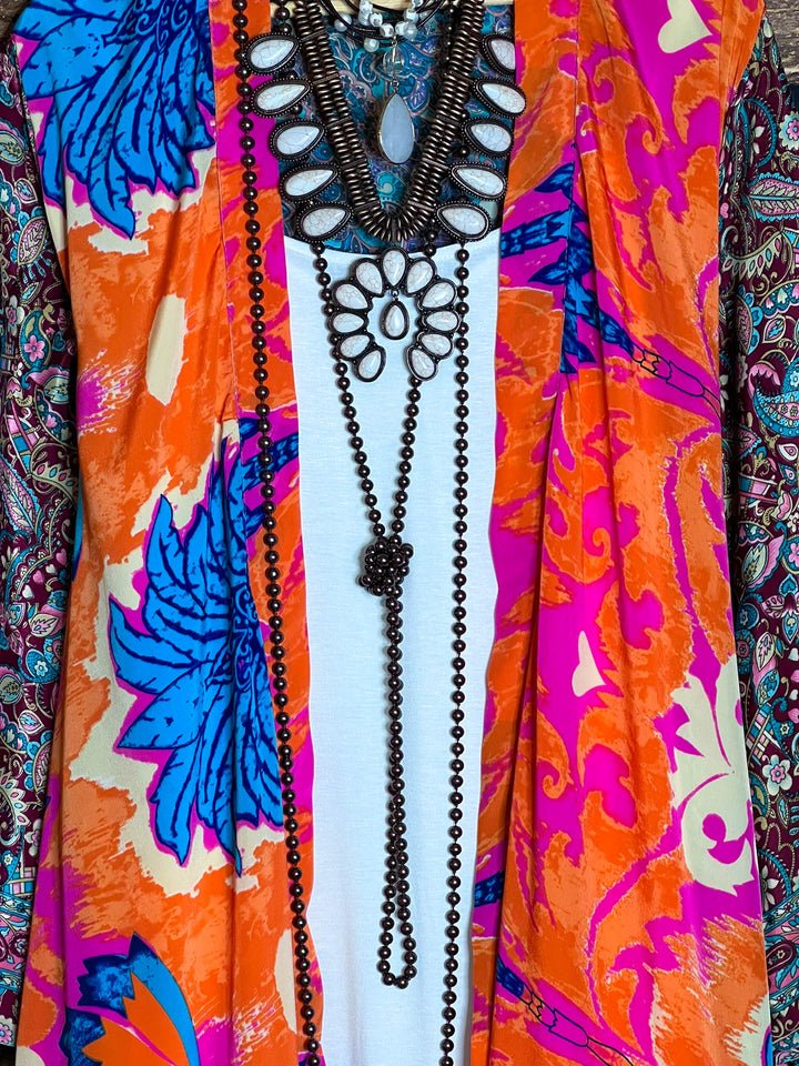 BOHO TROPICAL TREASURES LIGHTWEIGHT KIMONO DUSTER MULTI-COLOR