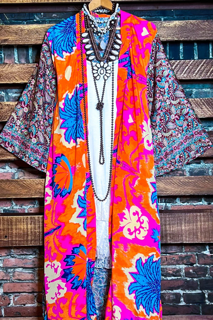 BOHO TROPICAL TREASURES LIGHTWEIGHT KIMONO DUSTER MULTI-COLOR
