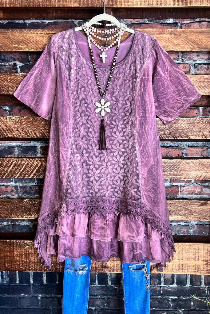 SWEET BEAUTY LACE EMBROIDERED TUNIC IN MAUVE PURPLE SHADES