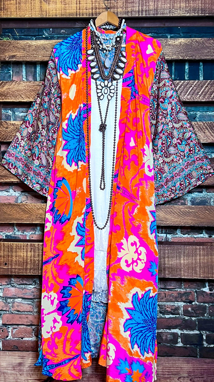 BOHO TROPICAL TREASURES LIGHTWEIGHT KIMONO DUSTER MULTI-COLOR