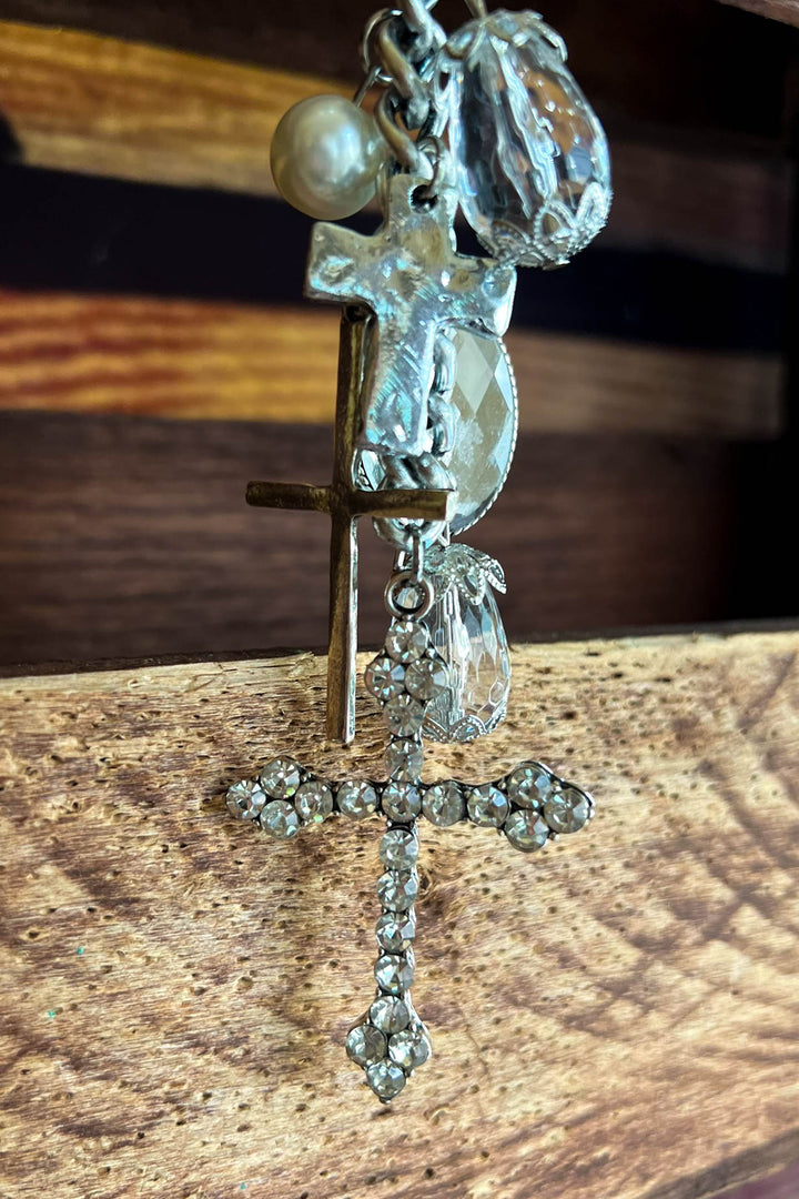 You Decorated My Life Fab Pearl & Rhinestone Cross Necklace