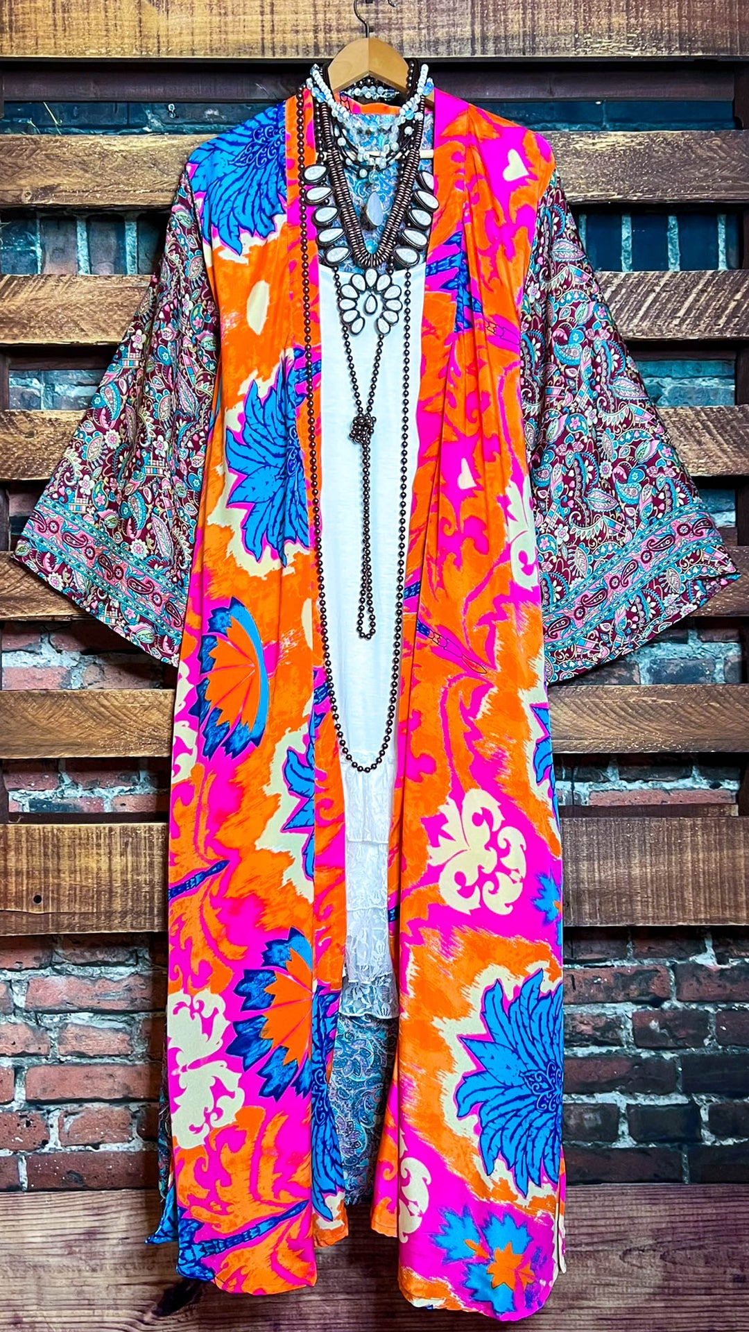 BOHO TROPICAL TREASURES LIGHTWEIGHT KIMONO DUSTER MULTI-COLOR